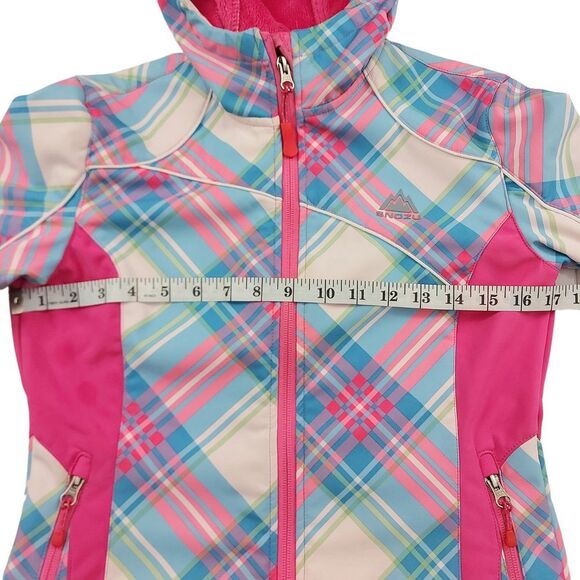 Snozu Hooded Jacket Girls Medium 10/12 Pink Blue Fleece Inside Full Zip Winter - Picture 8 of 11